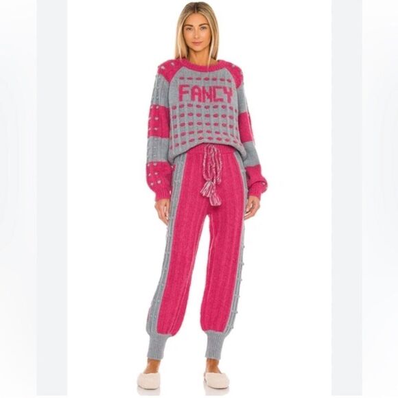 LoveShackFancy Fancy Sweater & Joggers Ellyn Alpaca Wool Hot Pink - Picture 1 of 12